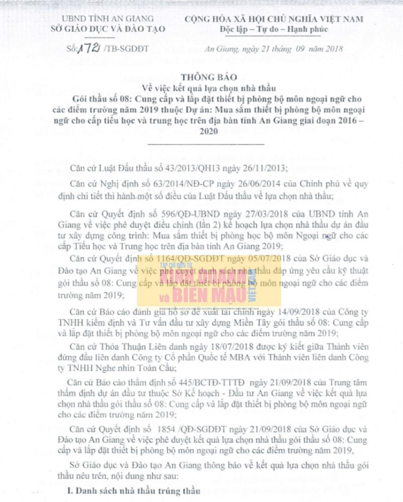 Sở GD&ĐT An Giang: Doanh nghiệp quen liên tiếp trúng thầu sát giá